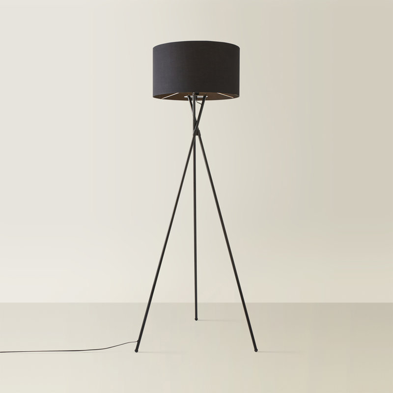 Misner 155cm Camden Tripod Floor Lamp with Large Reni Shade, Black, No, Black 