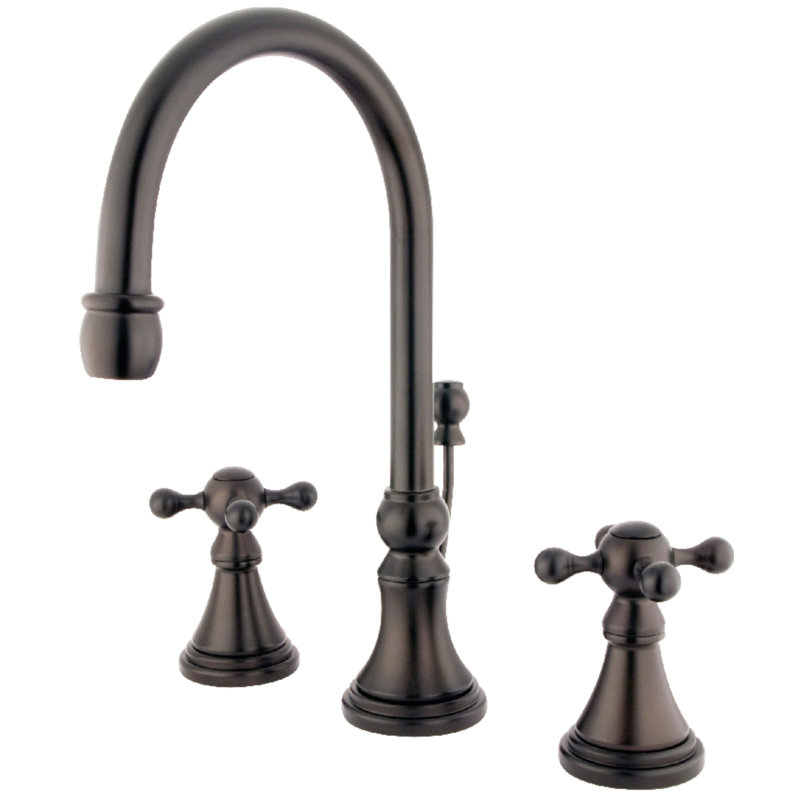 Robinet de salle de bain à large entraxe avec drain escamotable en laiton, Bronze huilé