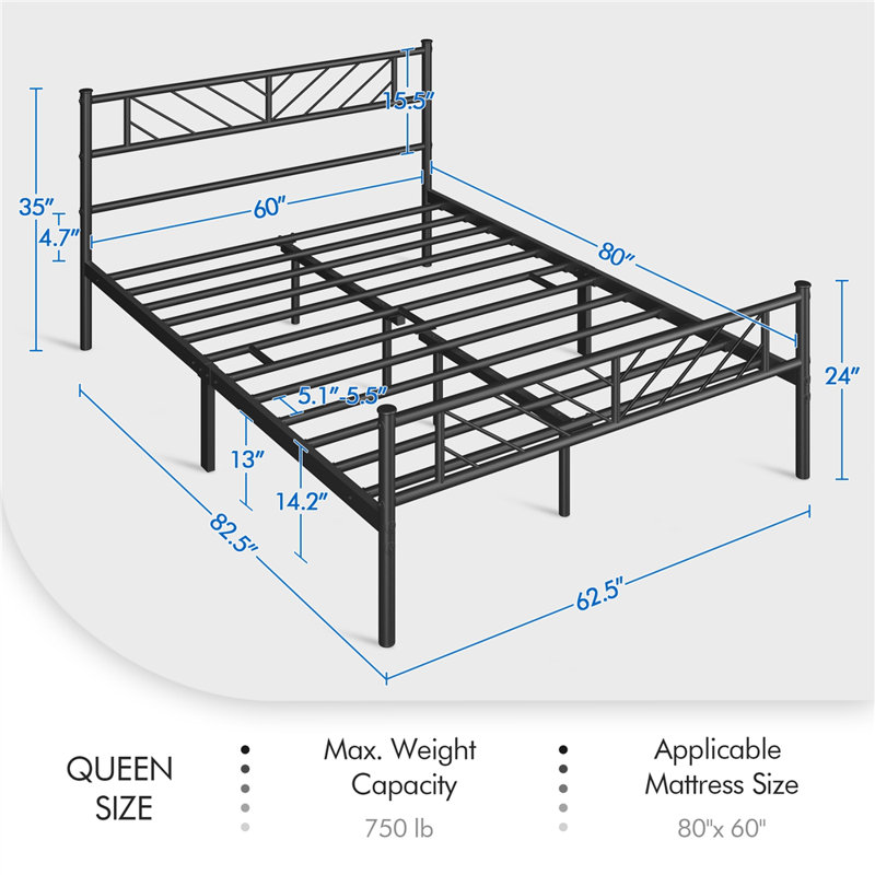 Armanni Platform Bed Frame with Design Headboard, Black, Queen