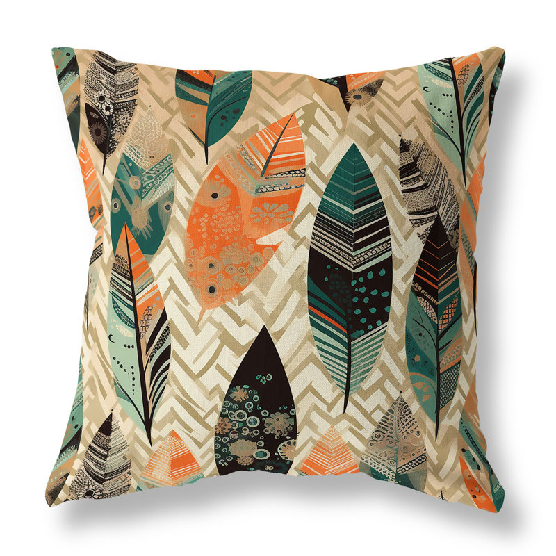 Coussin Leafy, H 20 po x l 20 po, Floral orange / vert