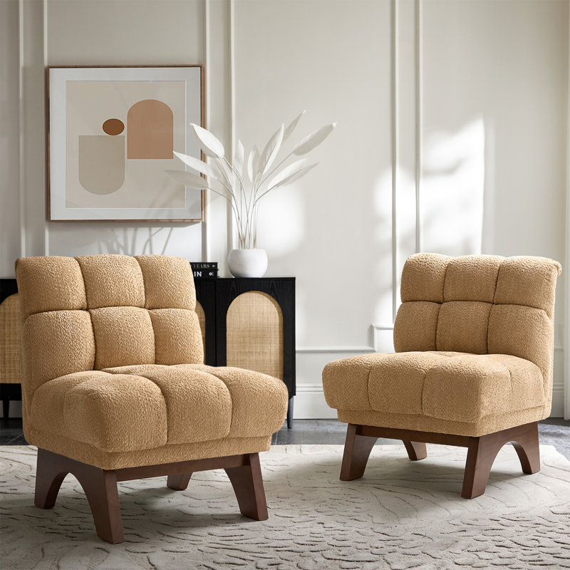 Thomas Modern 31'' W Chenille Accent Chair With Solid Wood Leg Set of 2, Camel