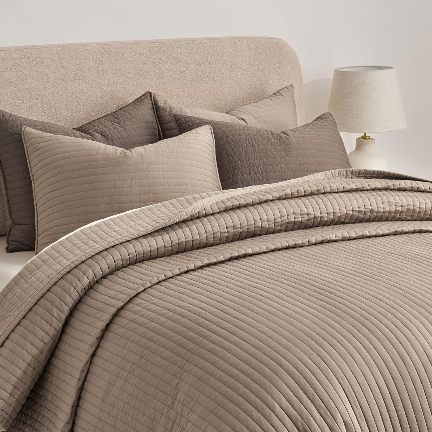 Cotton Sateen Quilt Set, King Quilt + 2 King Shams, Stone Taupe