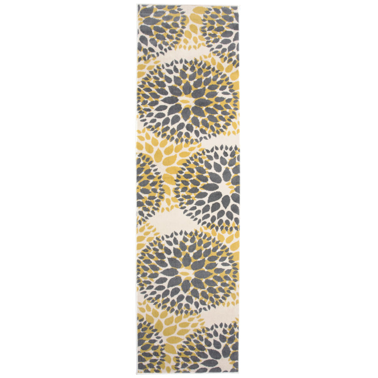 Floral Yellow/Dark Gray/Ivory Area Rug