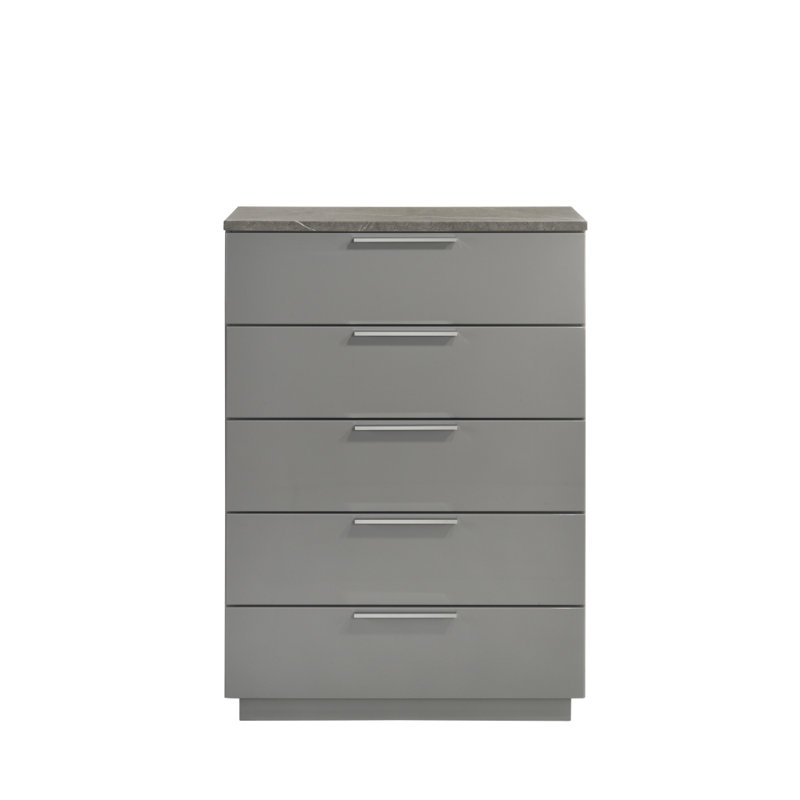 Commode Elara - Finition bicolore très brillante en marbre et en laque avec tiroirs spacieux et pieds à finition métallique - Gris identique à B009P309300 (inventaire CA)