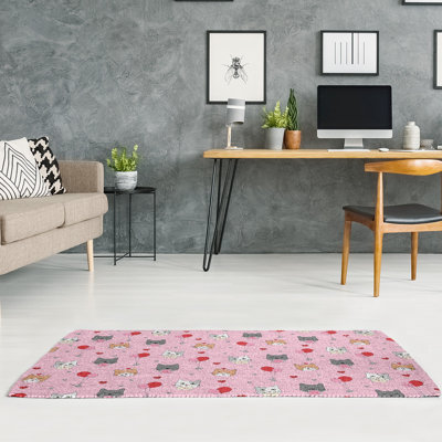 Tapis rose/rouge/beige fait main