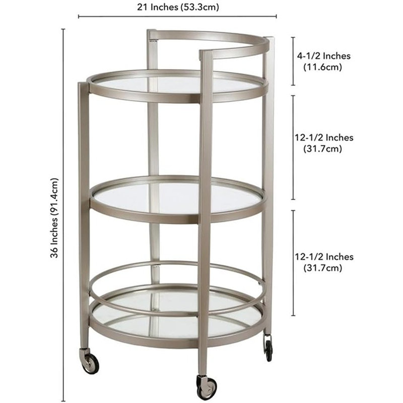 21" Satin Nickel Metal/Glass Bar Cart