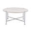 Table basse, conception ronde compacte, plateau en bois blanc avec cadre en métal chromé