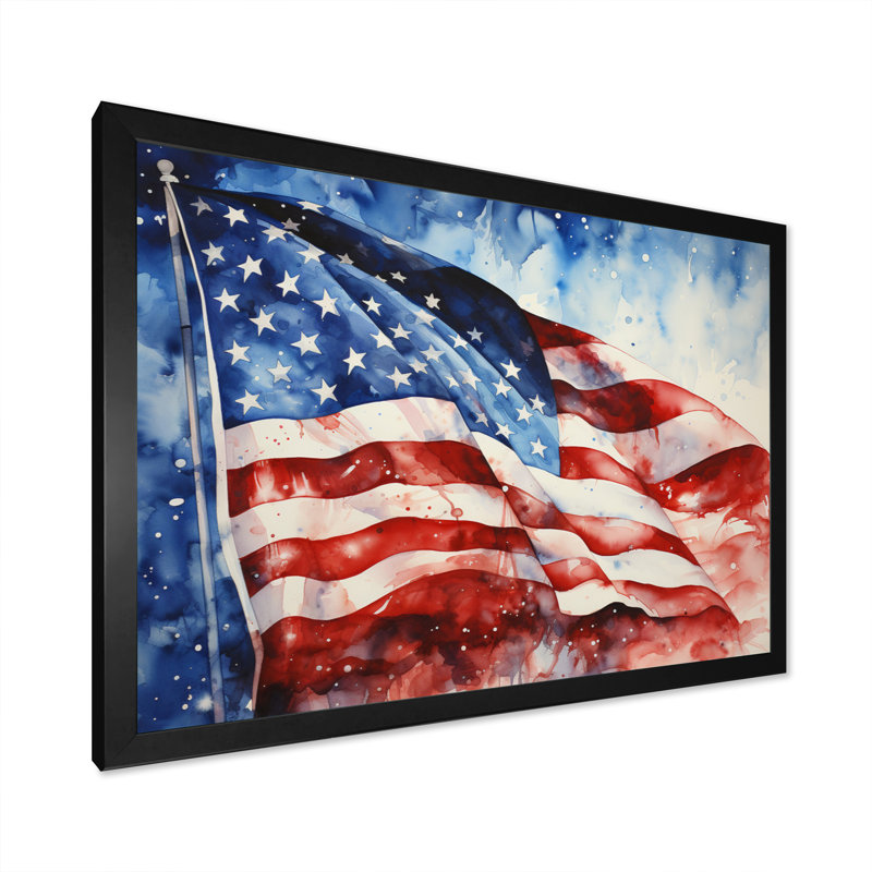 Drapeau américain, drapeau I, impression sur toile encadrée, H 12 po x l 20 po x P 1 po, Cadre simple noir