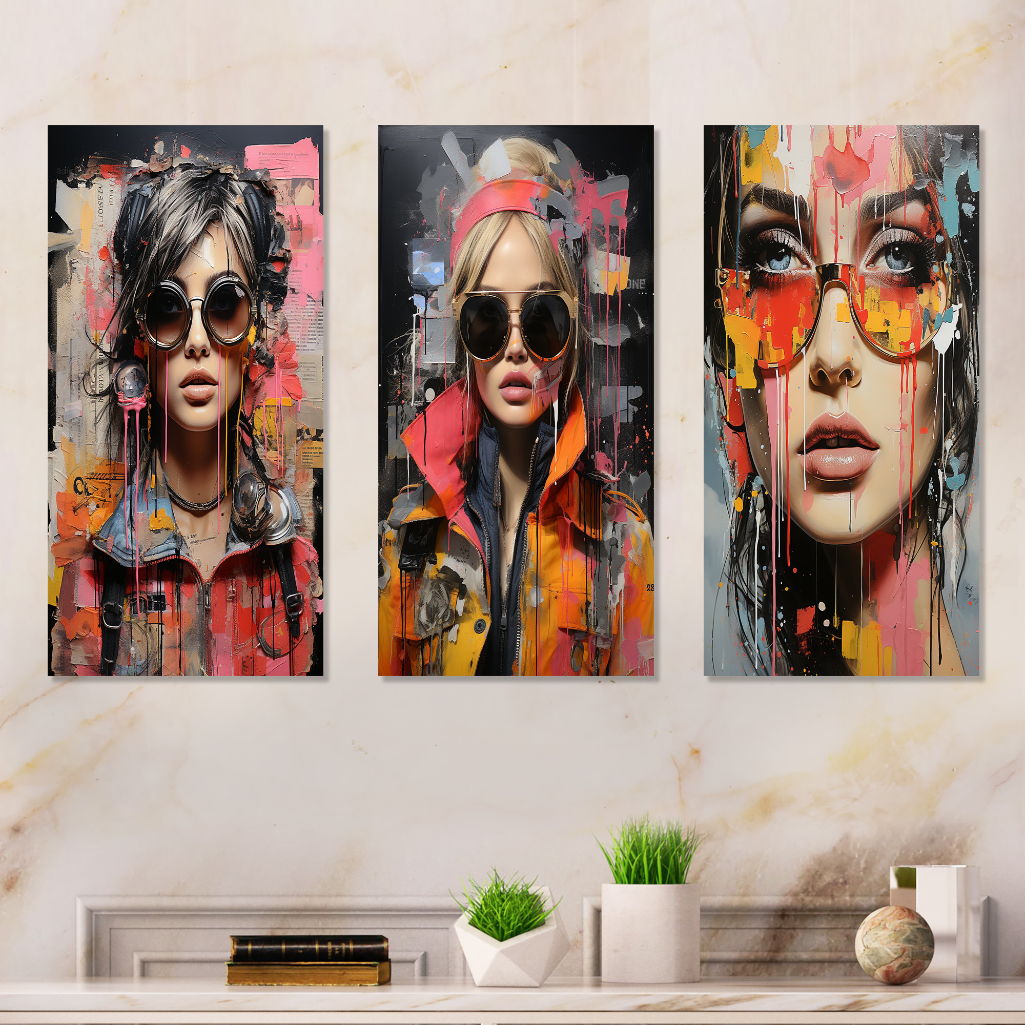 Mercer41 Pink Grunge Woman In Collage I Woman Pop Art Metal Wall Art