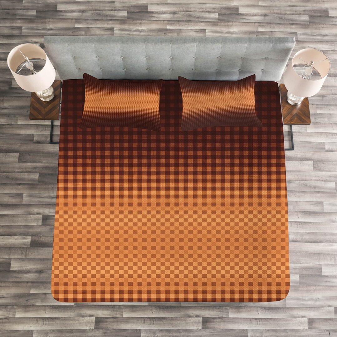 Gestepptes Bettdecken-Set, Mosaik-Grid Design-, Kariert, Dark Brown and Orange