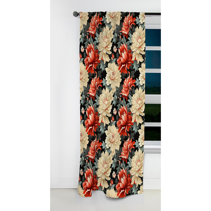 Luxurious Red And Beige Flowers Damask - Damask Curtain - Blackout Damask Curtain - 1 Panels, 52" W x 108" L