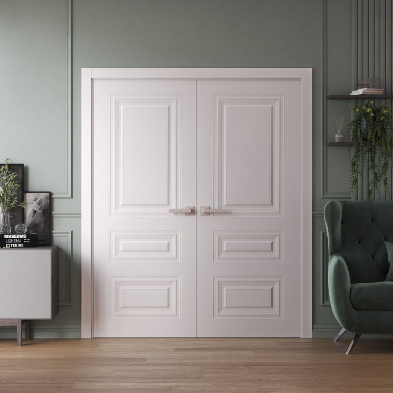 Portes intérieures intérieures | Blanc ESSENTIEL 1233 | Cadre de panneau intérieur en bois massif | Portes de chambre à coucher pour garde-robe