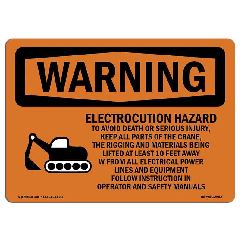 Osha Warning Sign - Electrocution Hazard Crane, 18" H x 24" W x 0.1" D