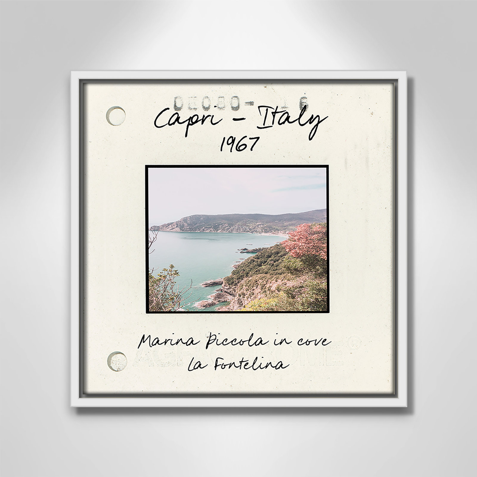 Travel Slide Collection "Capri, Italy - Marina Piccola" Print, White Floater Framed Canvas, 13.5" H x 13.5" W x 2" D