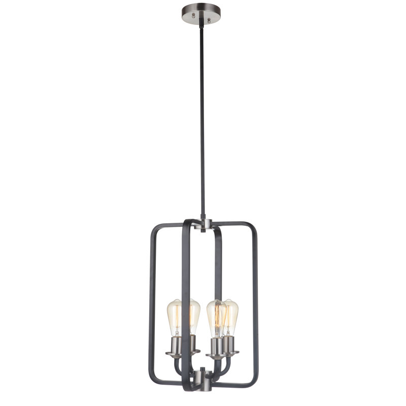 Lustre géométrique à relevés 4 lumières Shediac, Noir plat / nickel poli brossé