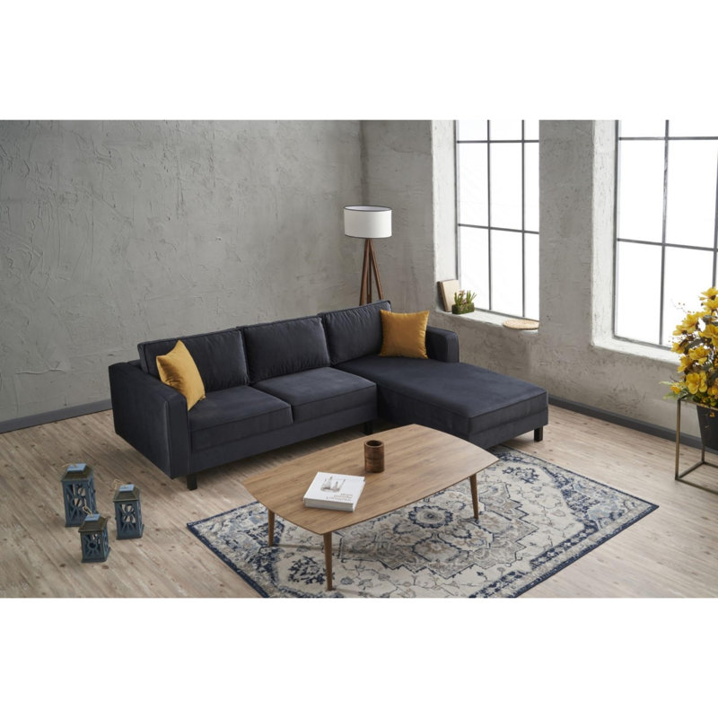 Canapé modulaire rembourré Bre, Accoudoir à droite (vu de face), 100% polyester anthracite / velours