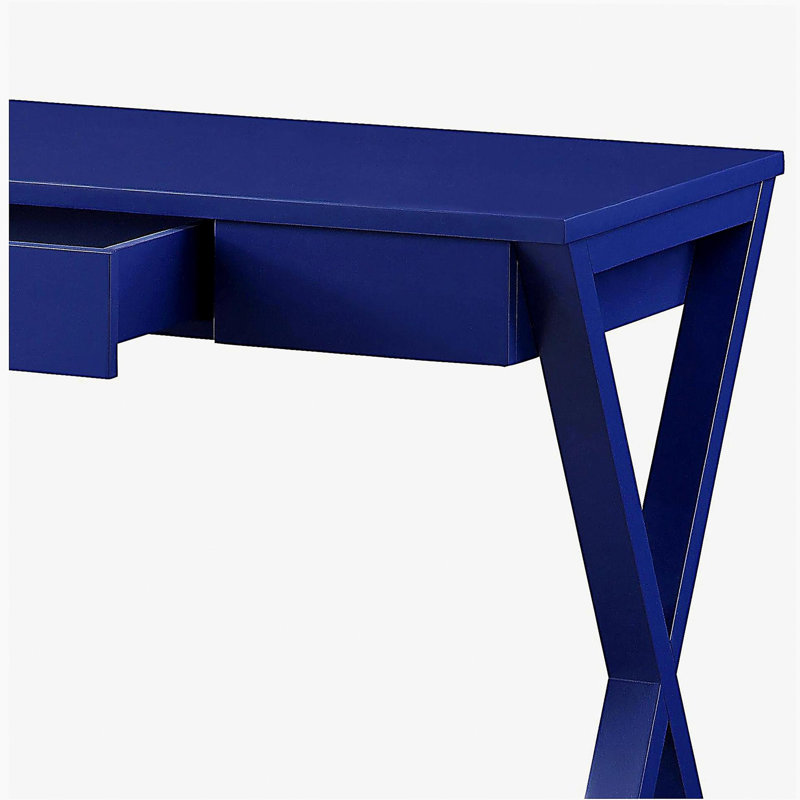 Bureau d'écriture 1 tiroir Twilight Blue avec base en forme de X, 30.67" H x 42.67" W x 19.67" D