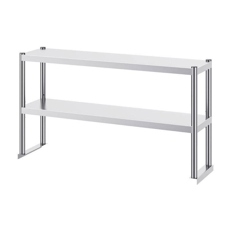 Double Tier Stainless Steel Overshelf, 48" W x 12" D Adjustable Prep Table Add-On