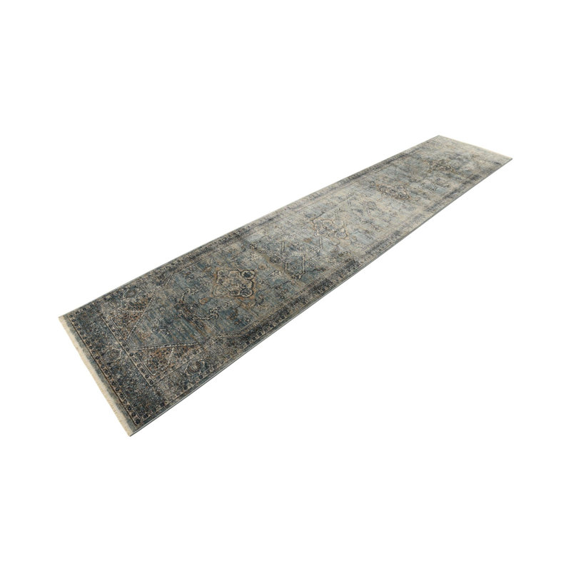 Alabama Oriental Blue/Beige/Ivory Area Rug, Runner 2'7" x 13'1"