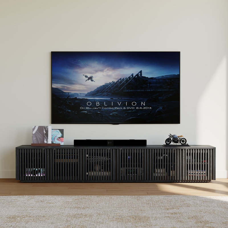 Hiramani Mid-Century Modern TV Stand, Fully Assembly, 16.54" H x 94.5" W x 15.75" D, Black