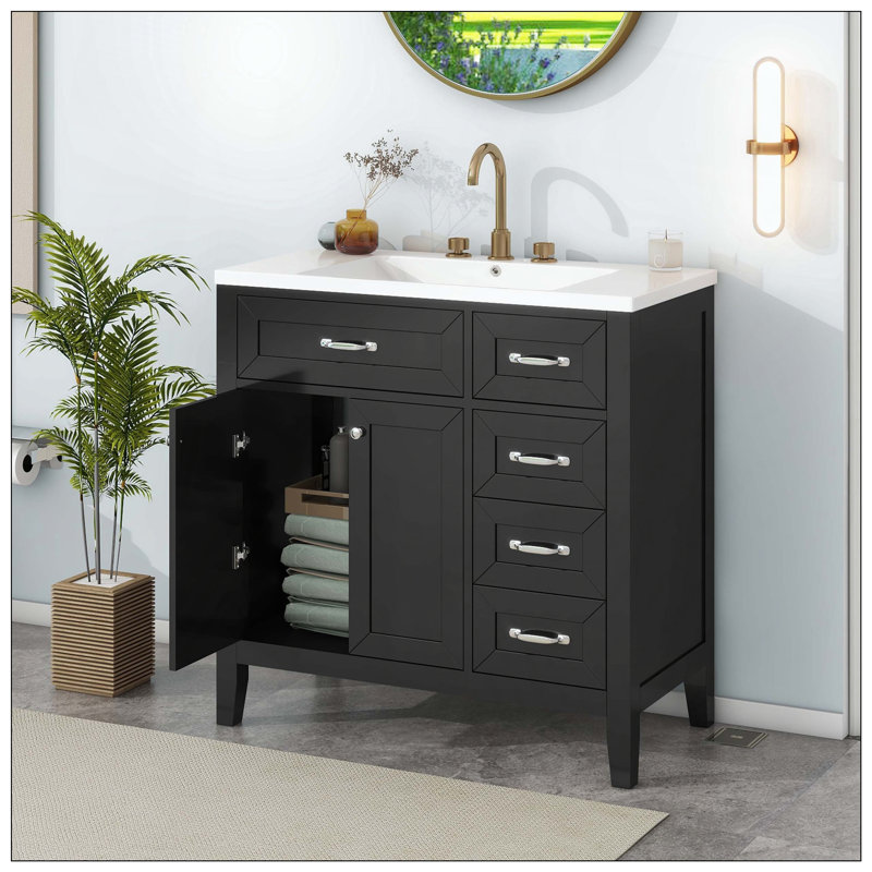 Compartiment en bois aggloméré avec tiroir et armoire de salle de bain, Noir