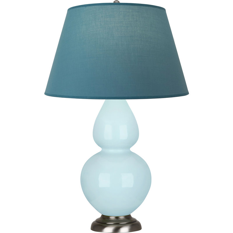 Lampe de table double gourde en céramique, Bleu bébé verni / argent antique, Bleu vif / gris, Argent argent