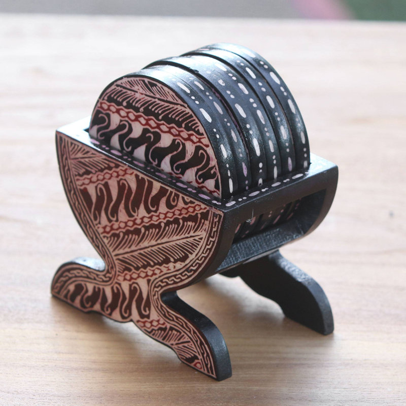 Ensemble de sous-verres 7 pièces avec support Parang Batik