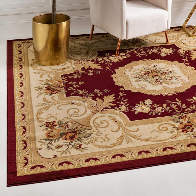 Debora Burgundy Area Rug, Burgundy, Square 7'1"