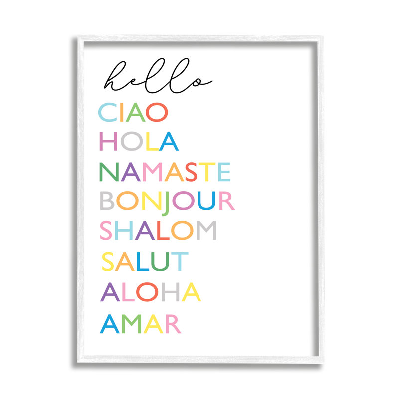 " Hello Greetings ", 20" H x 16" W x 1.5" D, Coastal White Framed Giclee