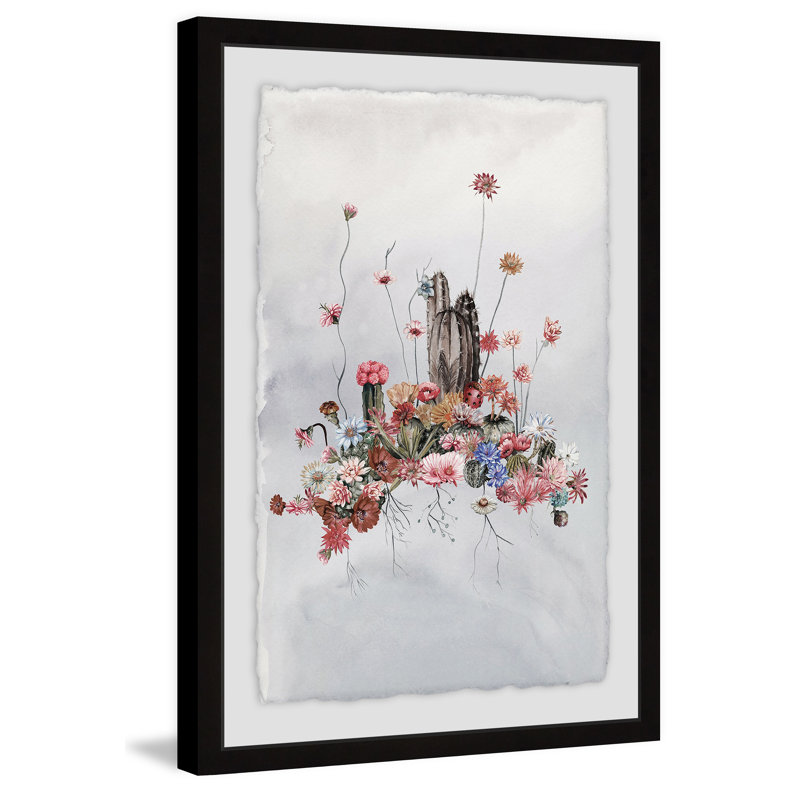 Blush Cactus Flowers - Single Picture Frame Painting, 46cm H x 30cm W x 4cm D
