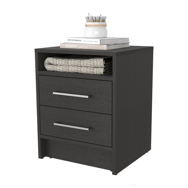 Eastover Nightstand 2.0 In Melamine With Two Drawers, Black, 23.6'' H x 17.7'' W x 15.8' D
