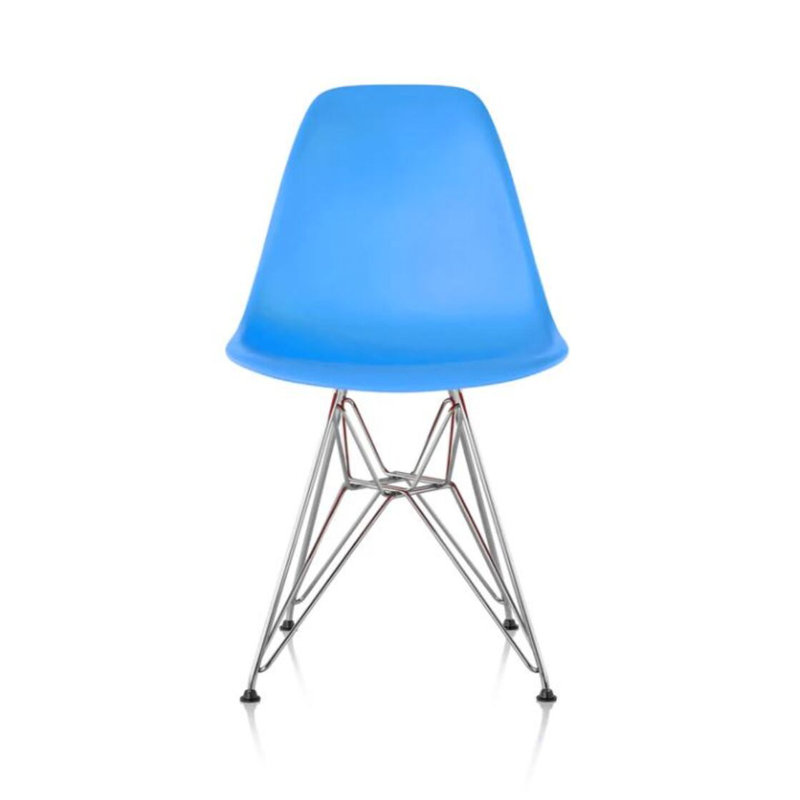 Chaise en plastique Luna, Bleu Angleterre, Chrome chrome
