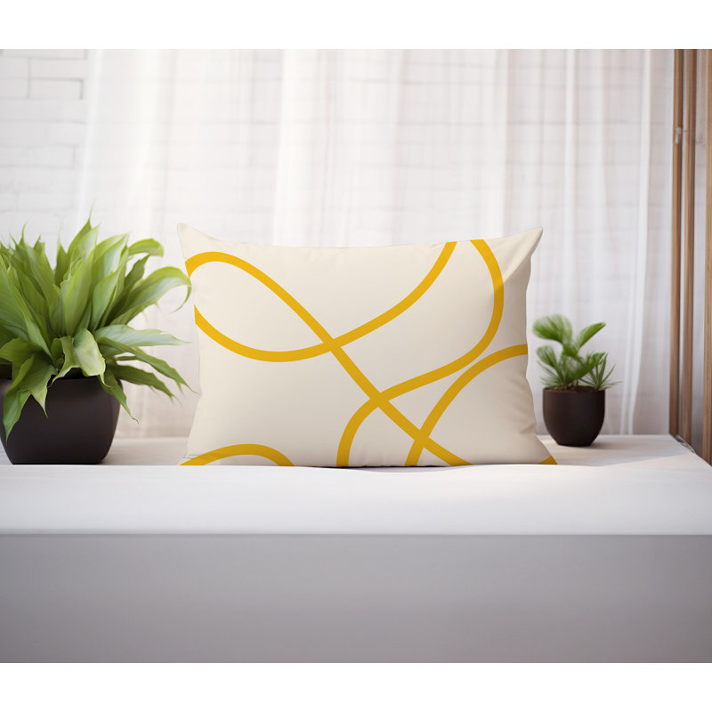 Coussin lombaire réversible intérieur / extérieur Jai Abstract, H 18 po x l 25 po, Jaune