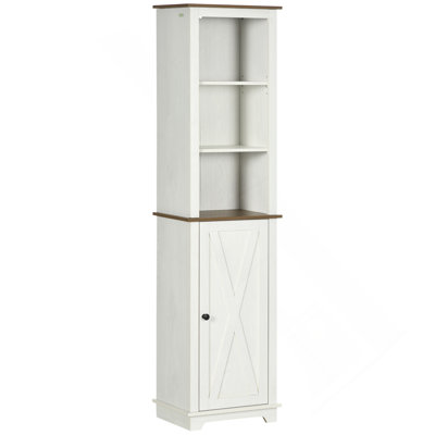 Kleankin Slim Bathroom Storage Cabinet With Triple Open Shelves, Wooden Freestanding Linen Tower With Door And Shelf Adjustability