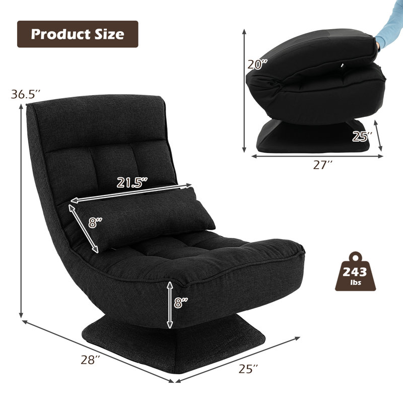 Ebern Designs Reclining Ergonomic Swiveling Floor Game Chair, Black