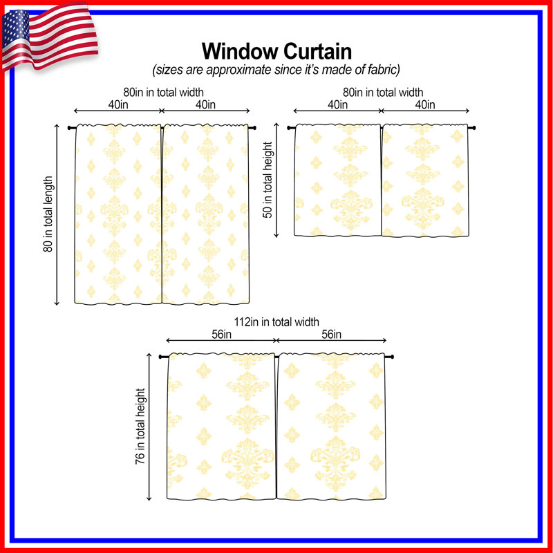 Rideaux de fenêtre jaunes damassés à motif damas et obscurcissant - 2 panneaux, 40in x 82in - 2 panels, Sheer