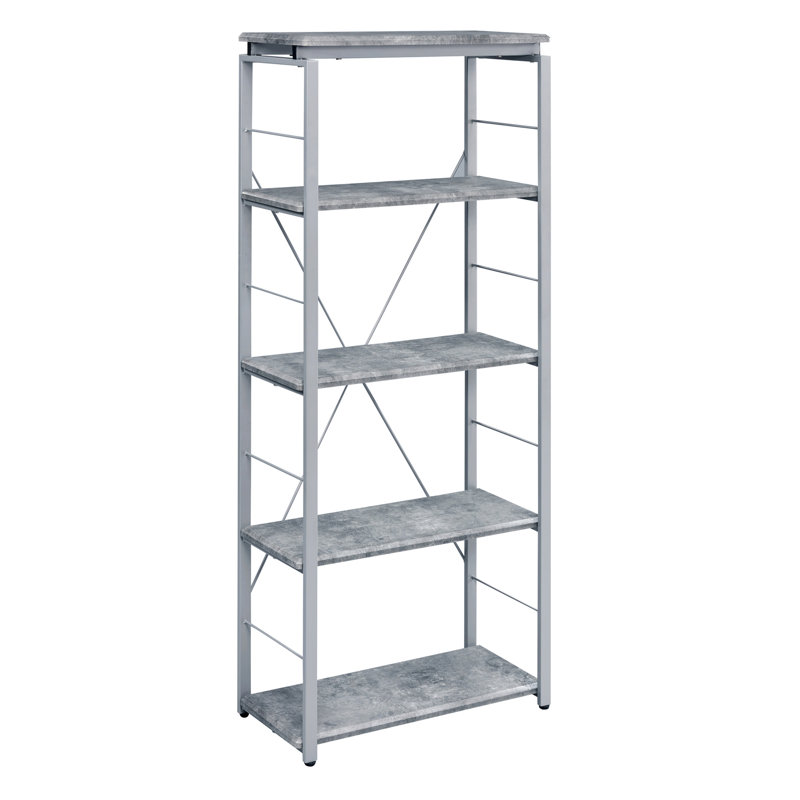 Bibliothèque grise et argentée à 4 tablettes - Rangement polyvalent pour la maison en acier et en bois