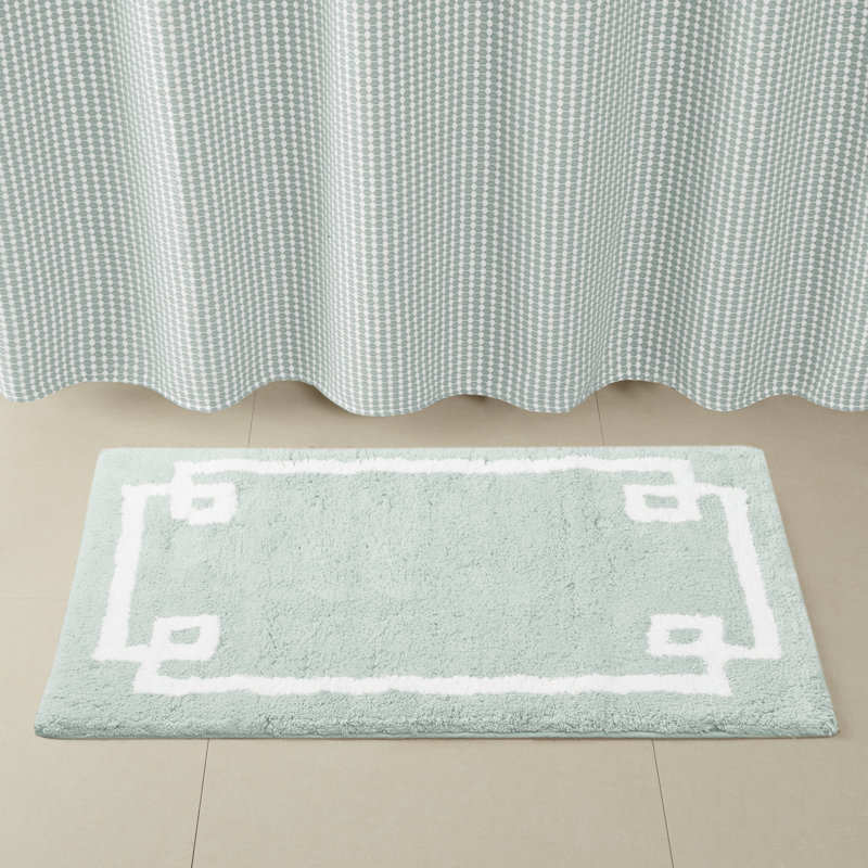 Seafoam Green Cotton Geometric Border Bath Rug 24" x 72"