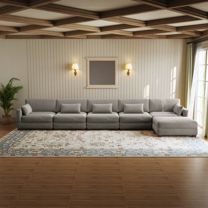 Maelina L-Shaped Corduroy Modular Sectional with Removable Cushion Cover, 30.7"H x 199.2" W x 68.1" D, Light Gray Corduroy
