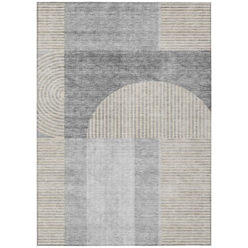 Tapis extérieur lavable à motif géométrique gris argenté 3 pi x 5 pi