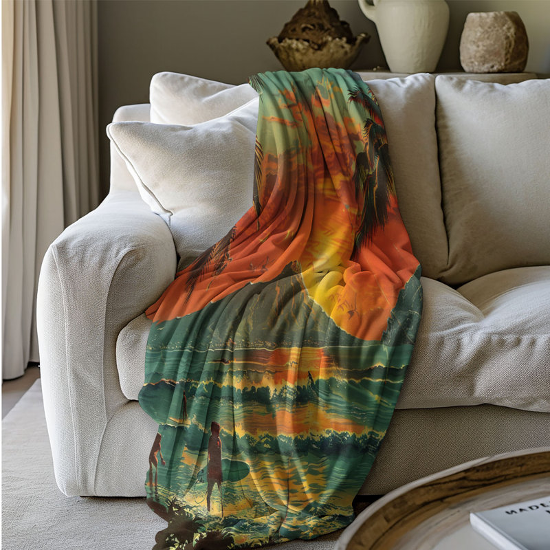 Retro Sunset Views - 1 pièce Sherpa Premium, Grand lit