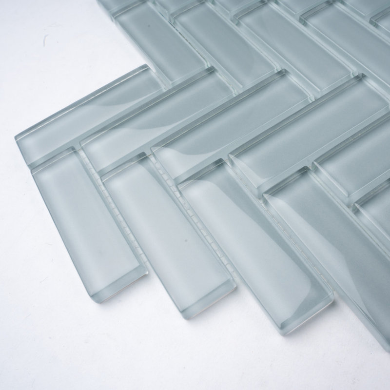 11"X 12.6" Herringbone Polished Glass Mosaic Tile, Gray