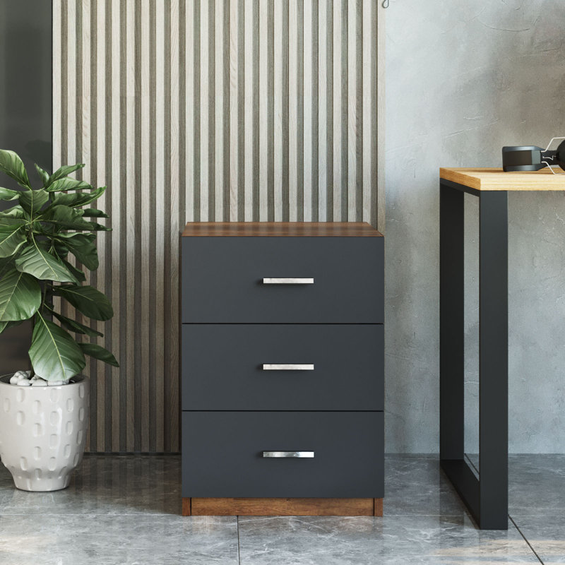 Unité de tiroir moderne, finition noyer et anthracite, 17,5 x 24,3 x 18,4 pouces | 100% panneau de particules enduit de mélamine, épaisseur: 0,7 pouce | Solution de rangement élégante et fonctionnelle pour la maison ou le bureau