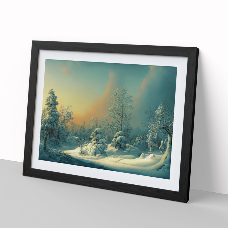 XH1022-7110X Powerful Winter Forest - Single Picture Frame Print, Black Framed, 46cm H x 64cm W x 2cm D