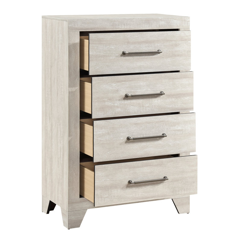 Commode de rangement contemporaine en bois à 4 tiroirs au fini chêne gris | Idée de cadeau