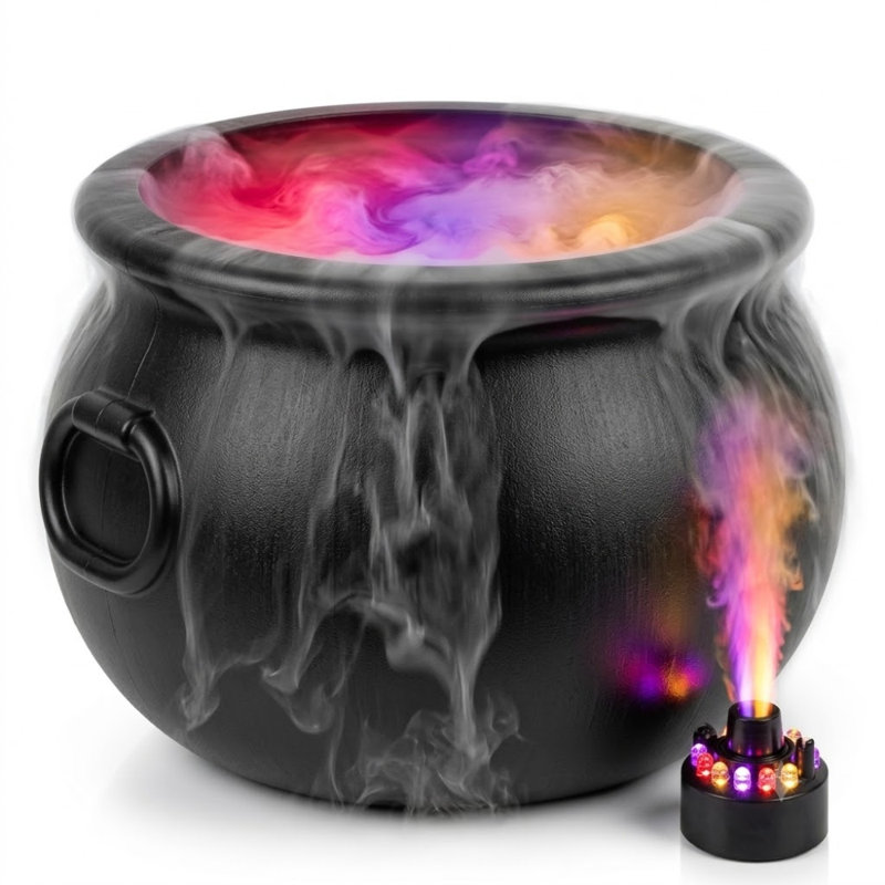 The Holiday Aisle Halloween, paquet de 2 chaudrons en plastique noir avec brumisateur multicolore
