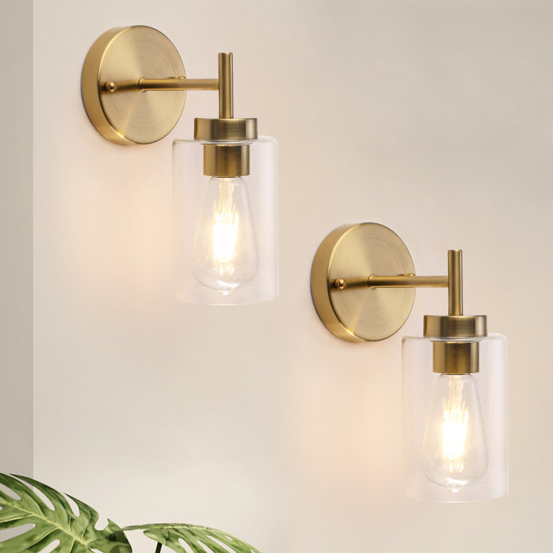 Mosca Bath Sconce Wall Light with Glass Shade, Brass Glass Wall Sconces for Toilet, Hallway, Staircase, Living Room, Bathroom Dining Room-10.2'' H X 3.93'' W