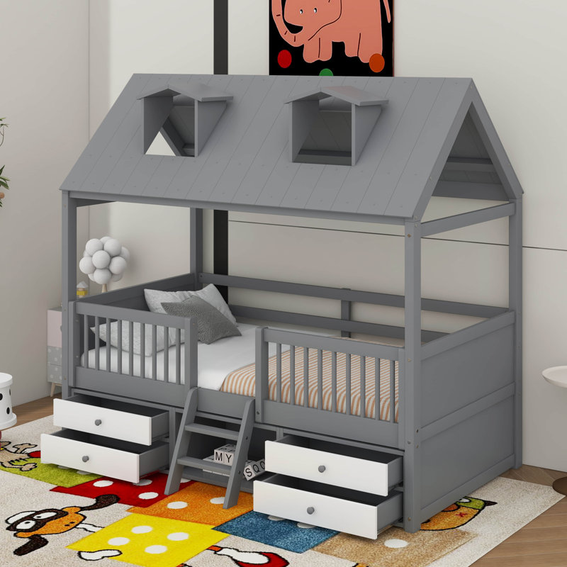 Lit en bois, Gris, Lit simple