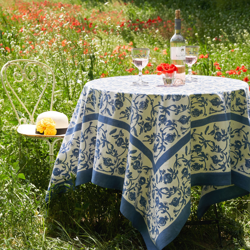 Granada Cornflower Blue Handmade Floral Tablecloth, 59" Square, Blue