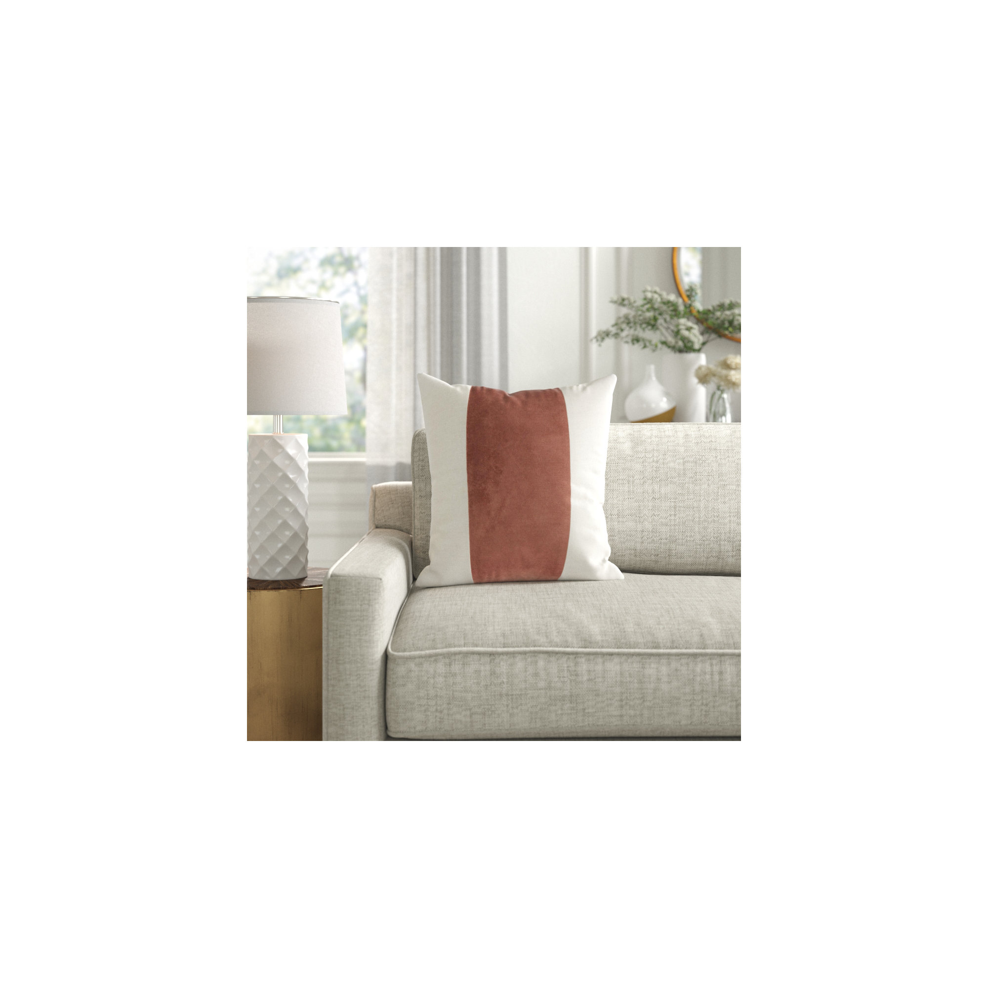 Kat Striped Cotton Throw Pillow, Brick Red/Light Beige, 20" x 20", Pillow Cover Only - No Insert